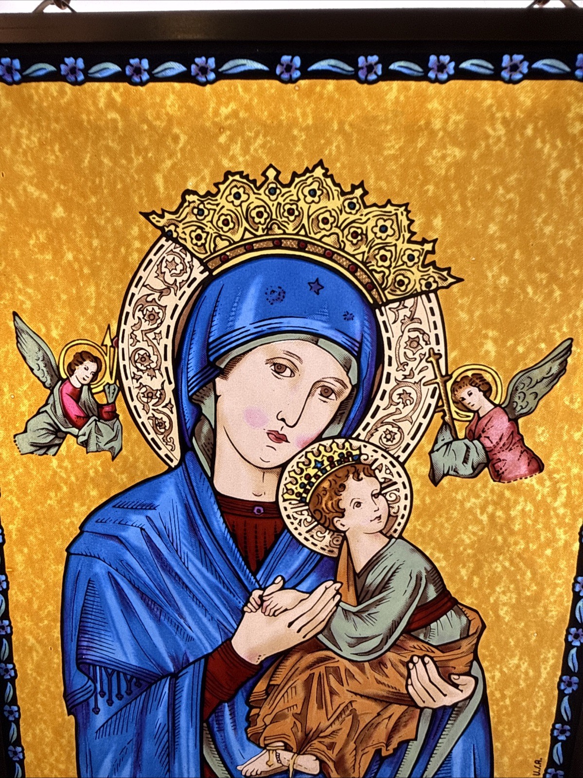 GLASSMASTERS Stained Glass Suncatcher Our Lady Of Perpetual Help 7 3/8″ x 5 3/8″