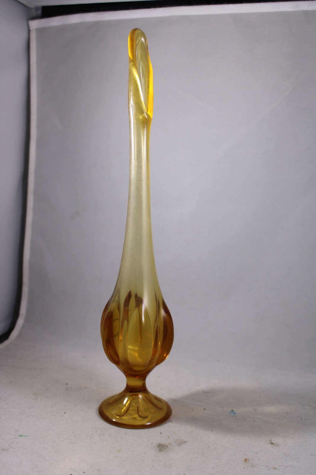 Vintage MCM Viking Six Petal Amber Swung Vase 12 1/2″ Tall.