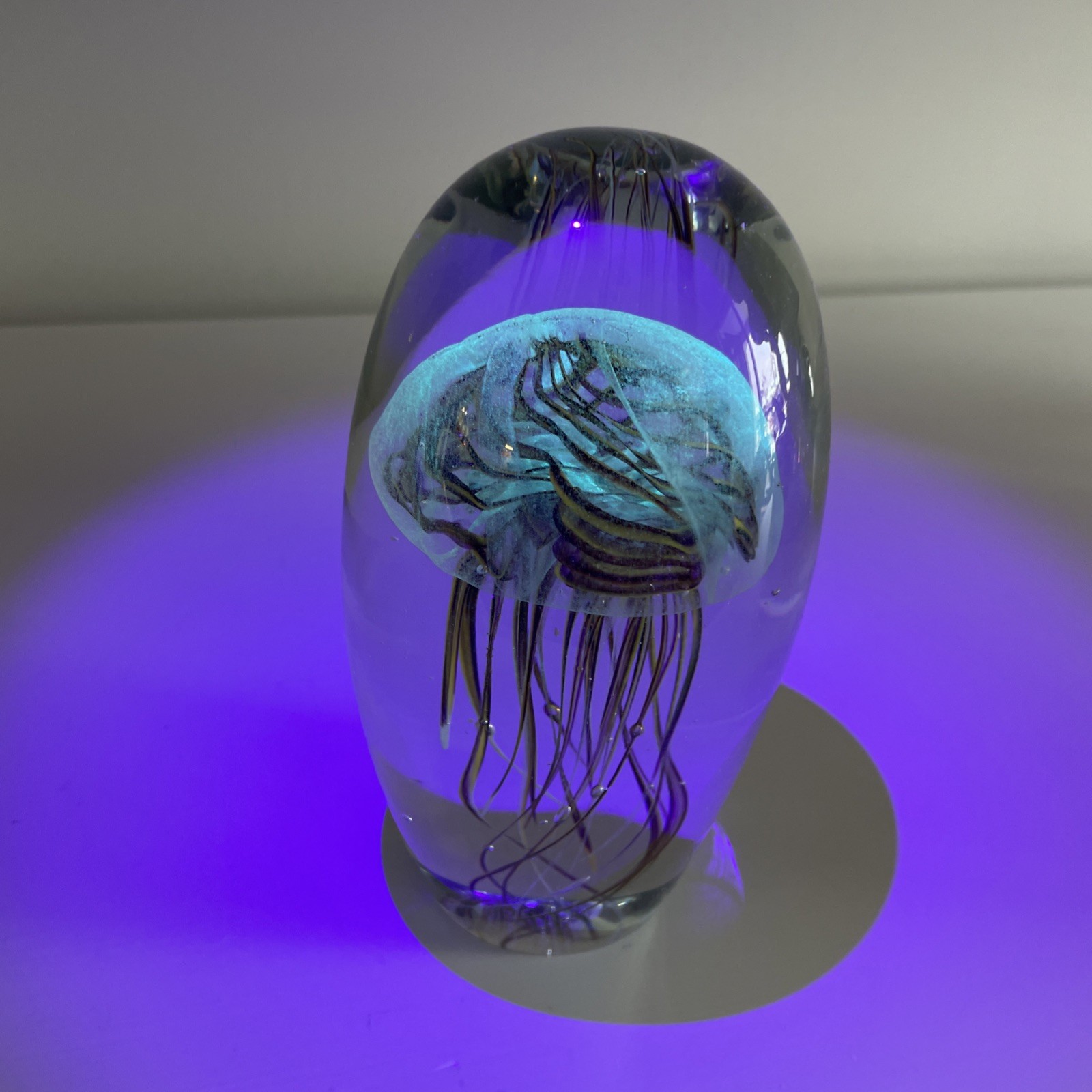 Large Glass Moon Jellyfish Sculpture 6” – Glows Under Black light