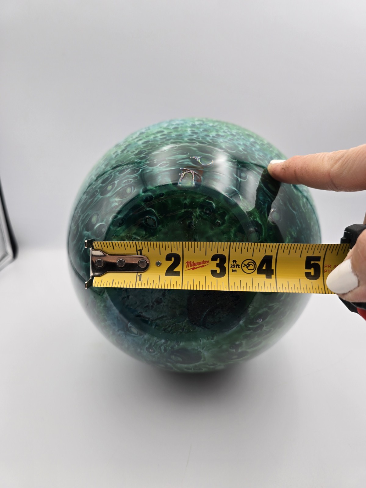 Hand Blown Glass Vase Large Peacock Design Vase (Murano?) Green Blue Black White