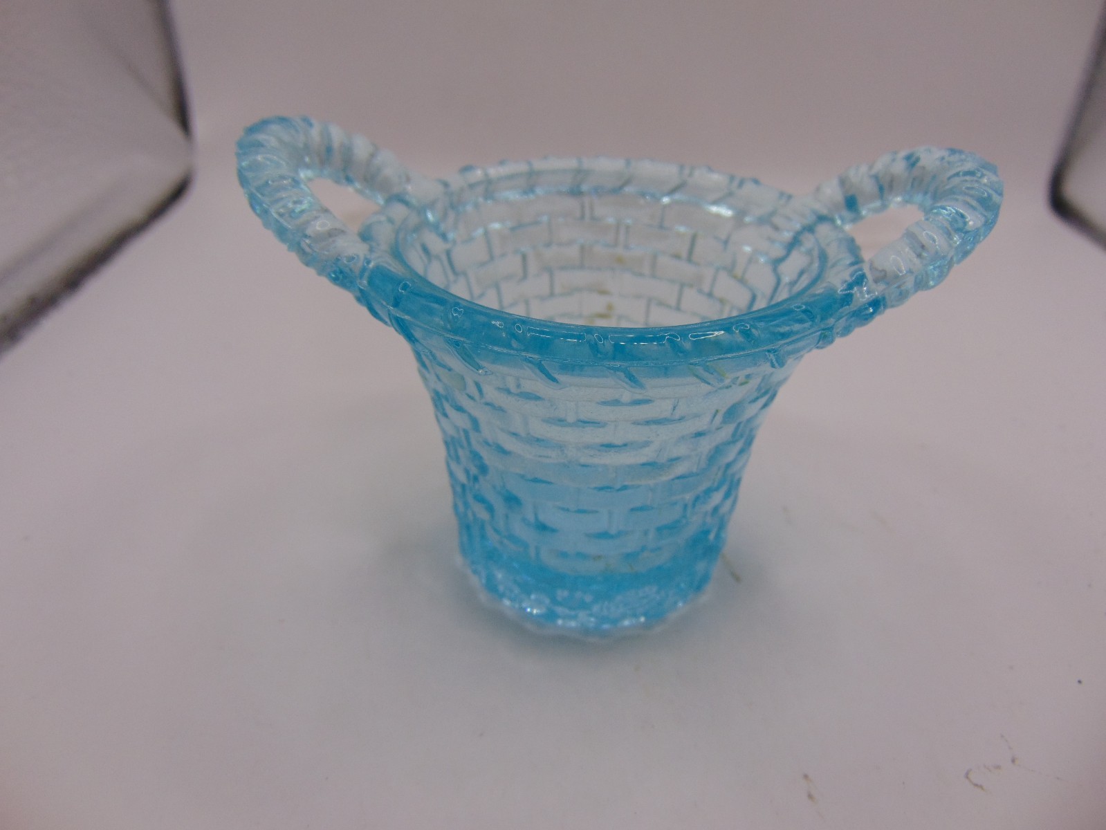 Degenhart Glass Sapphire Blue Weave Basket Vintage Toothpick Holder