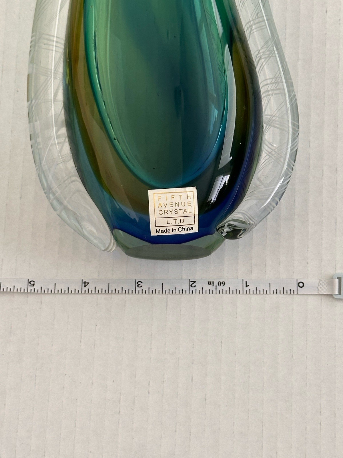 Art Glass Fifth Avenue Tear Drop Crystal Murano Sommerso Latticino Vase 10 1/4″