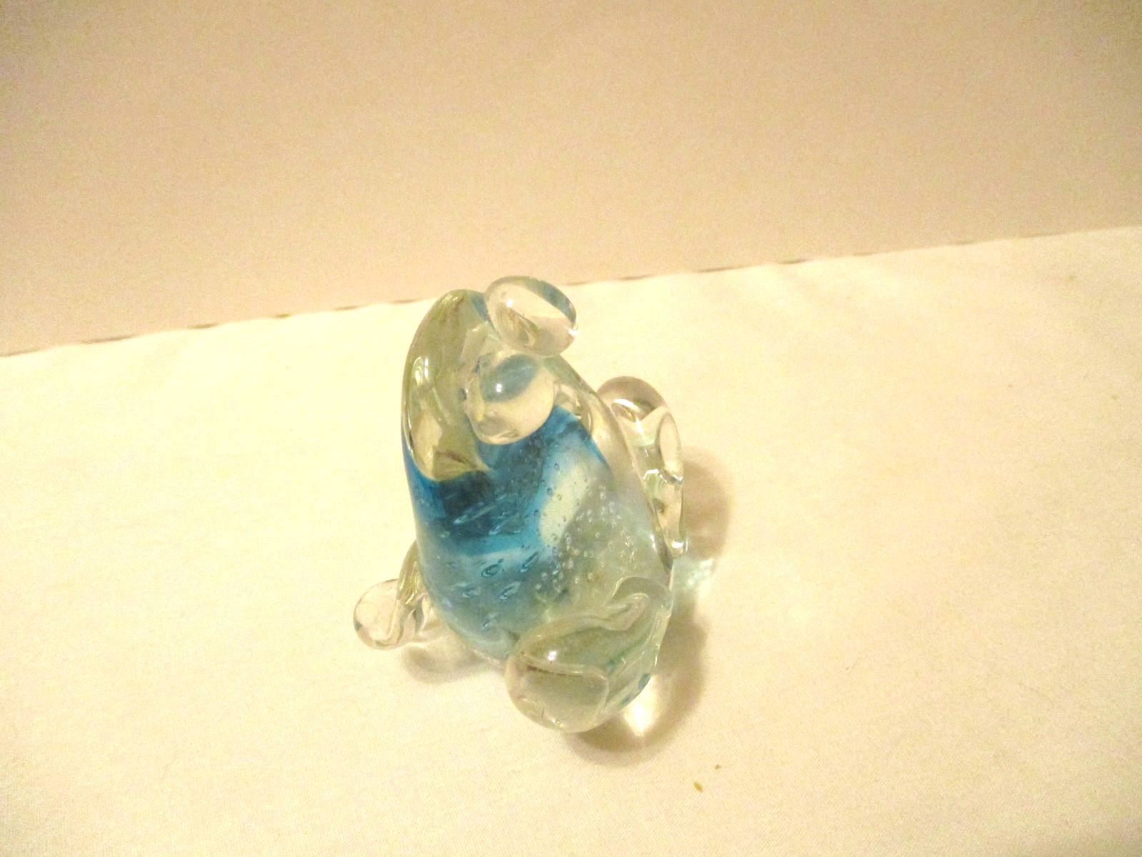 Clear and Blue Glass Frog Paperweight