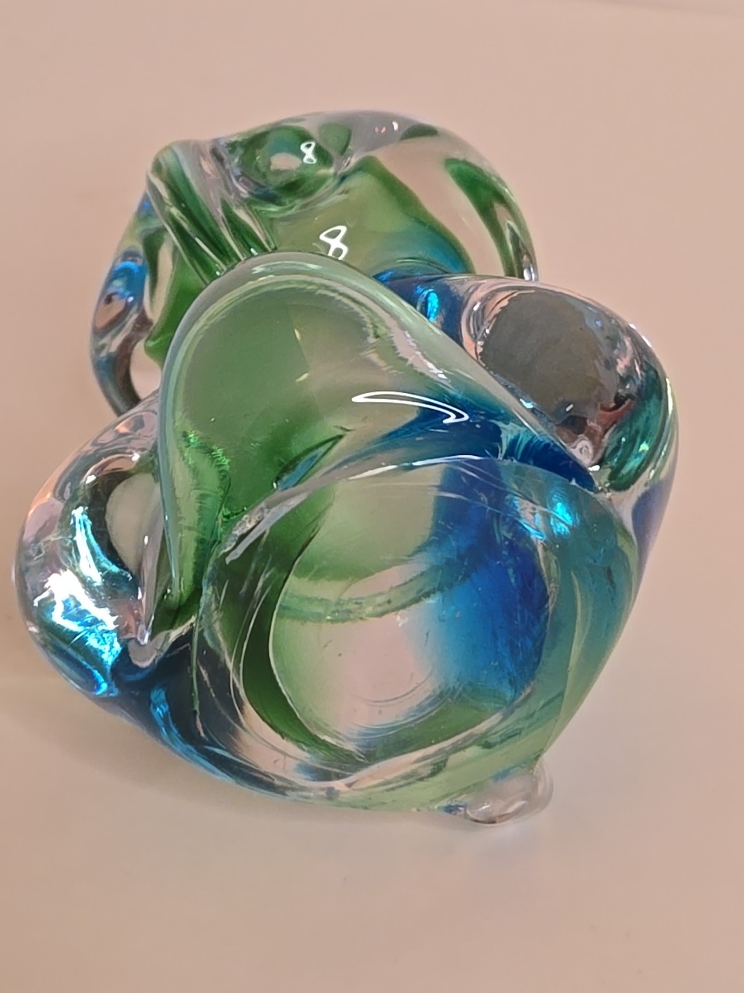 Vintage Chalet Art Glass Owl Figurine Blue Green Hand Blown Canada Rare