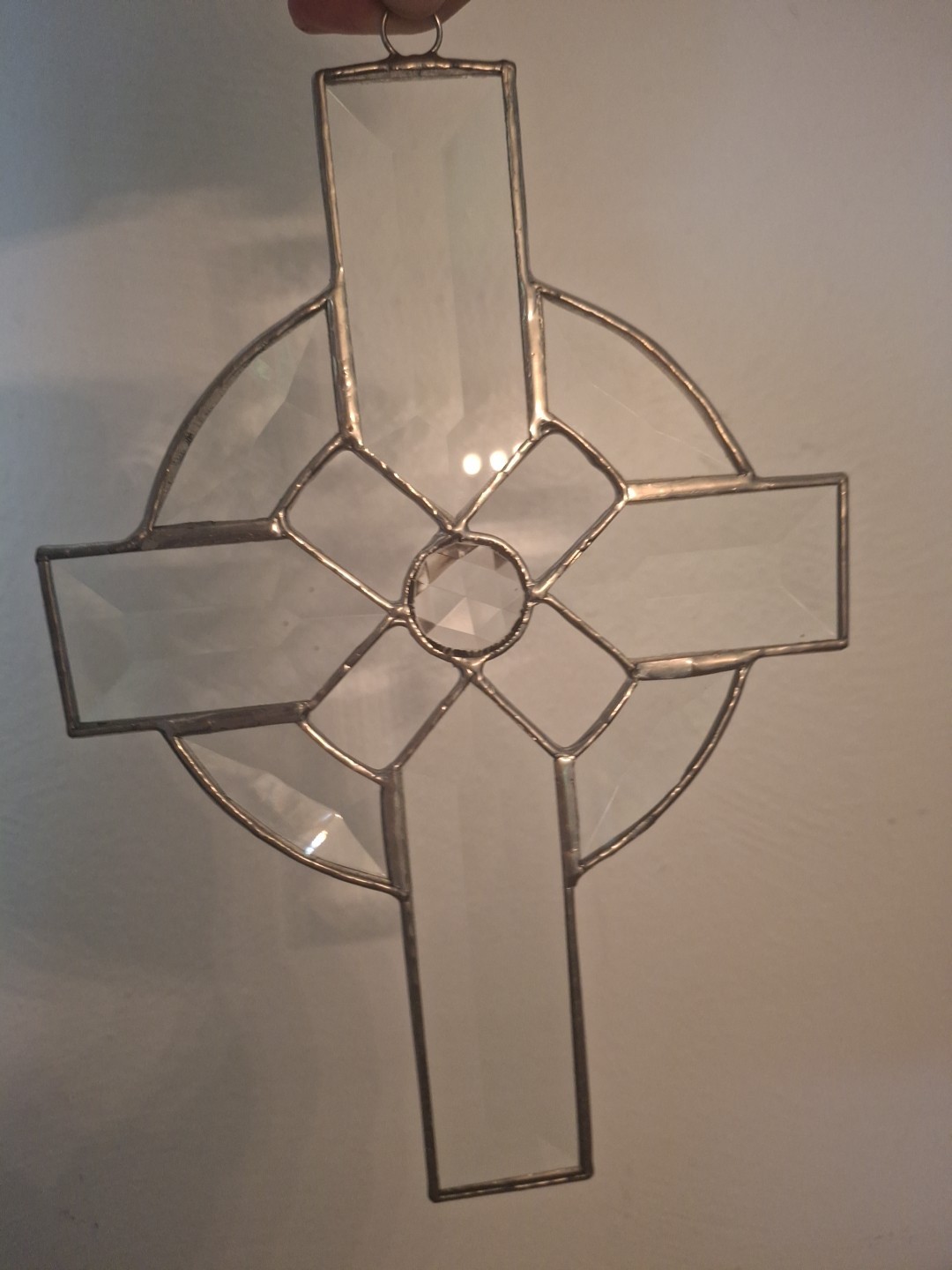 9″Christian Cross Window Suncatcher Clear Beveled Glass Leaded Prism Center 🎁
