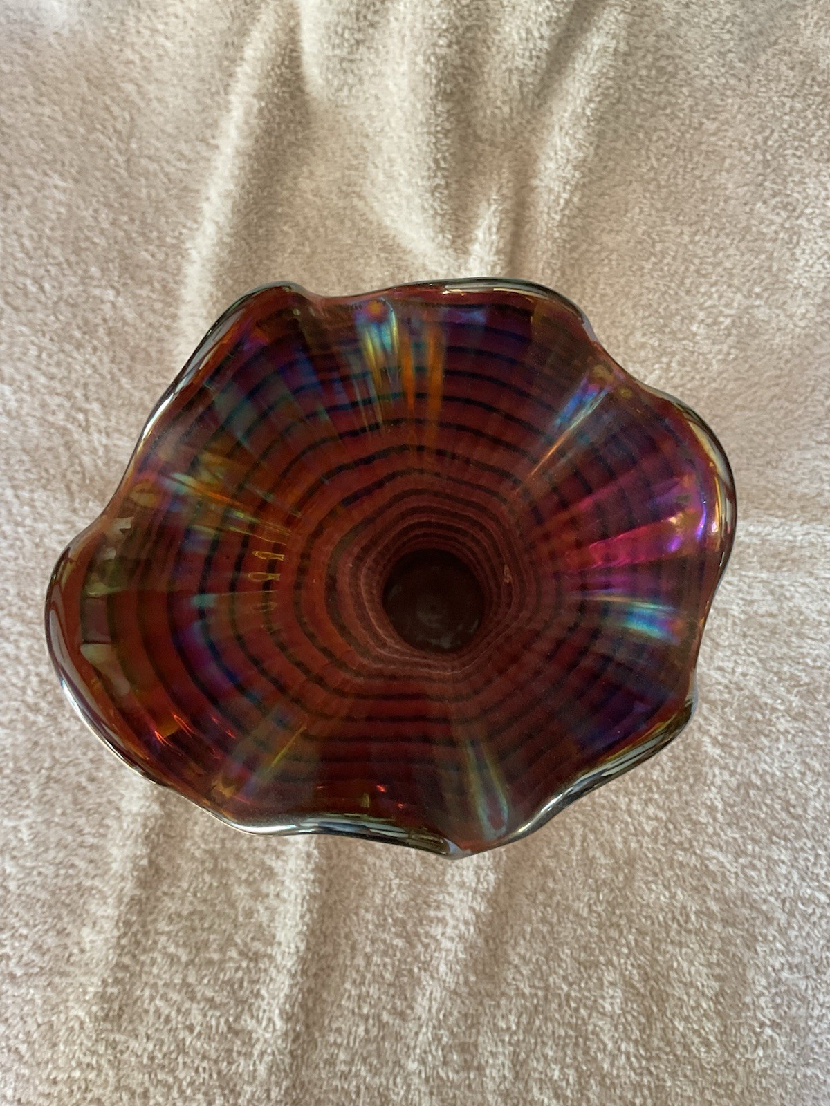 Vintage Fine Rib Amethyst Carnival Glass Vase 12” As Found