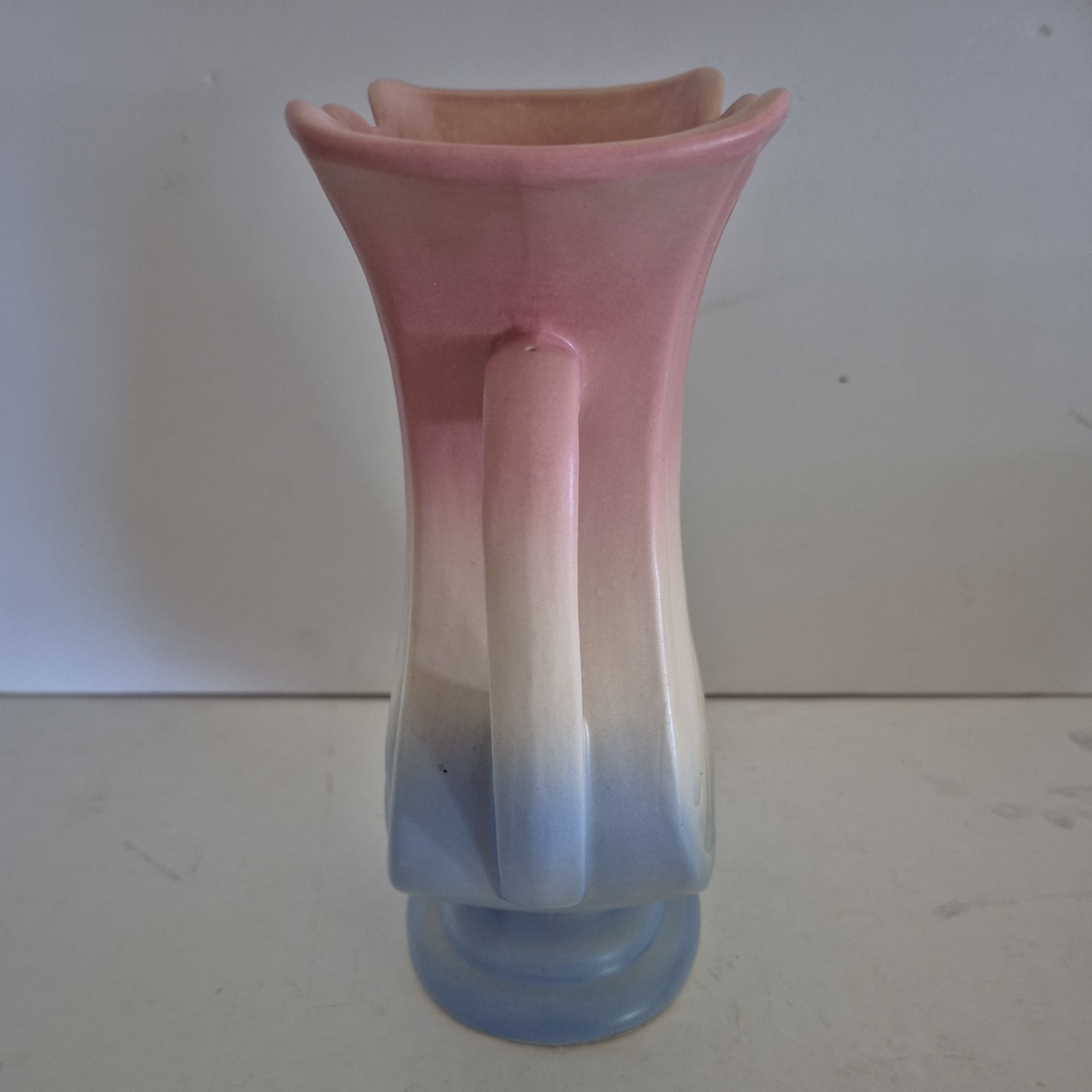 1940s Hull Art Pottery Mardi Gras Vase Pink White Blue Matte Finish 48-9 Vintage