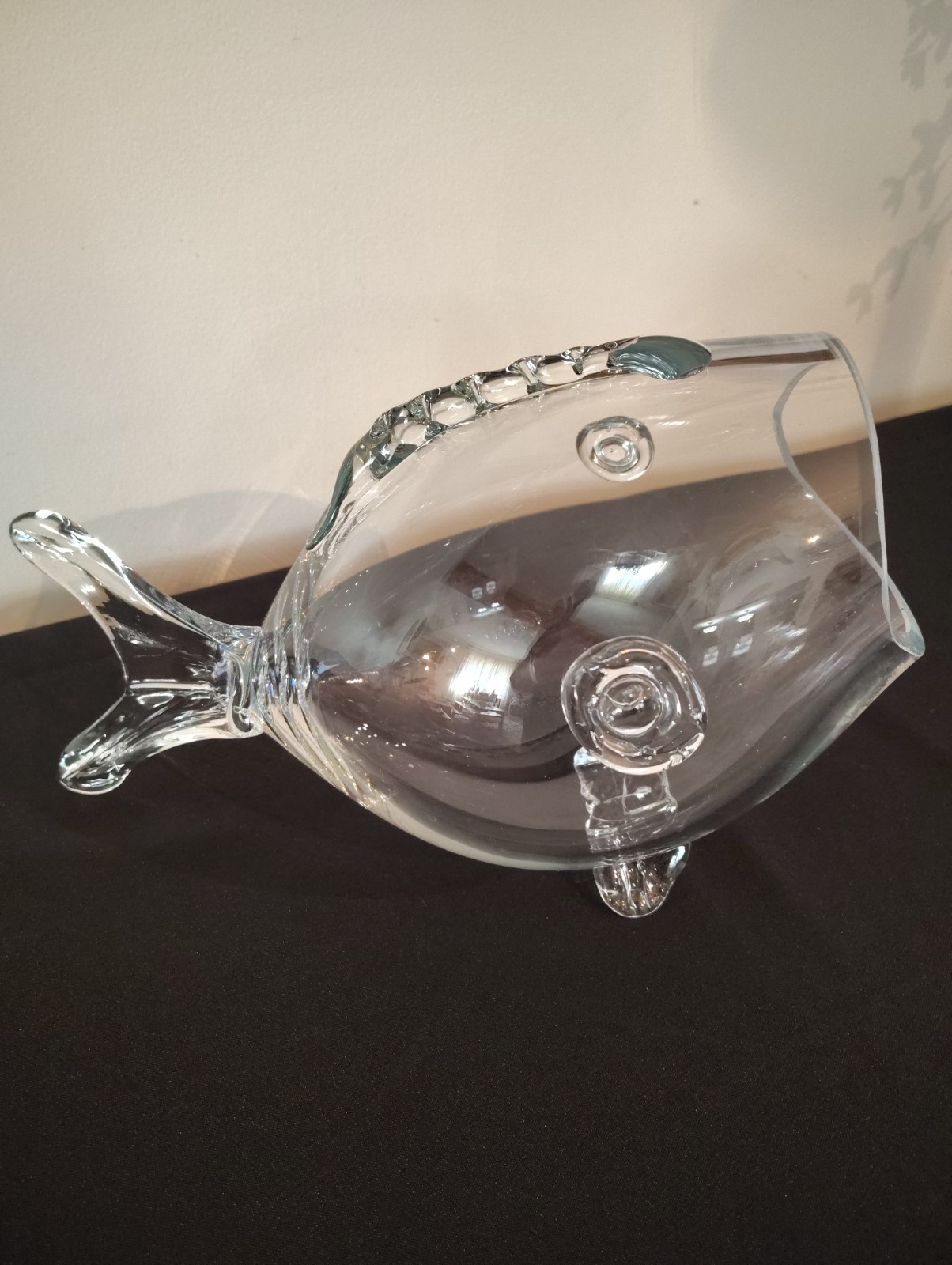 Blenko Style Crystal Clear Art Glass Fish Shaped Bowl Vase Planter Large 14″ F1
