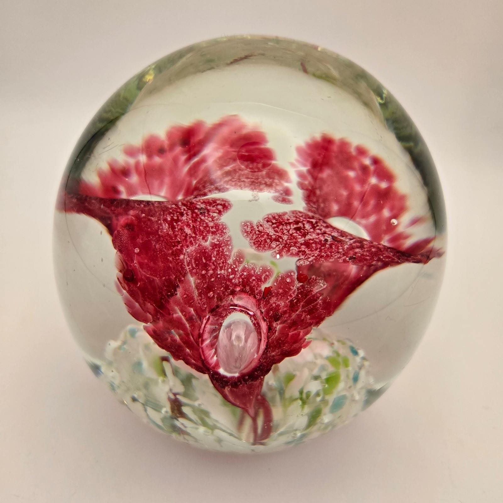 Art Glass Floral Paperweight Pink Flower Studio Glass Sphere almost 4lbs