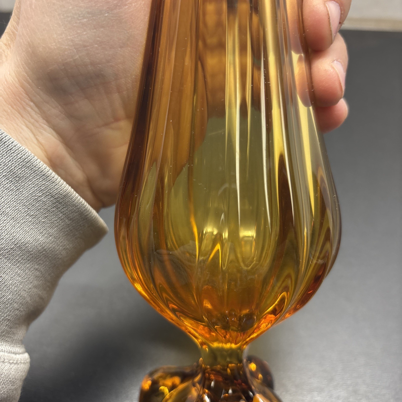 Vintage Viking Amber Swing Glass Vase 14.5”