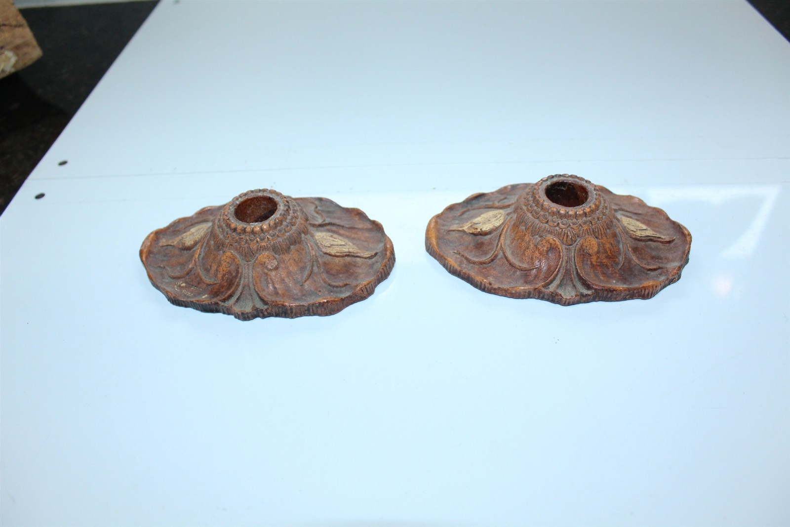 Vintage Candle Stick Holders Composite Retro Design Brown Set of 2