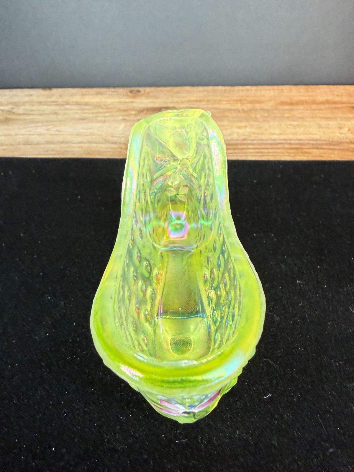 Fenton Glass 1997 Topaz Opalescent Iridized Satin Glass Slipper