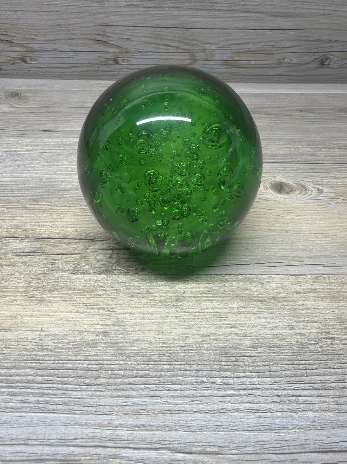 vintage 4in MCM Modern blown green bubble paperweight Murano 3.3 Lbs