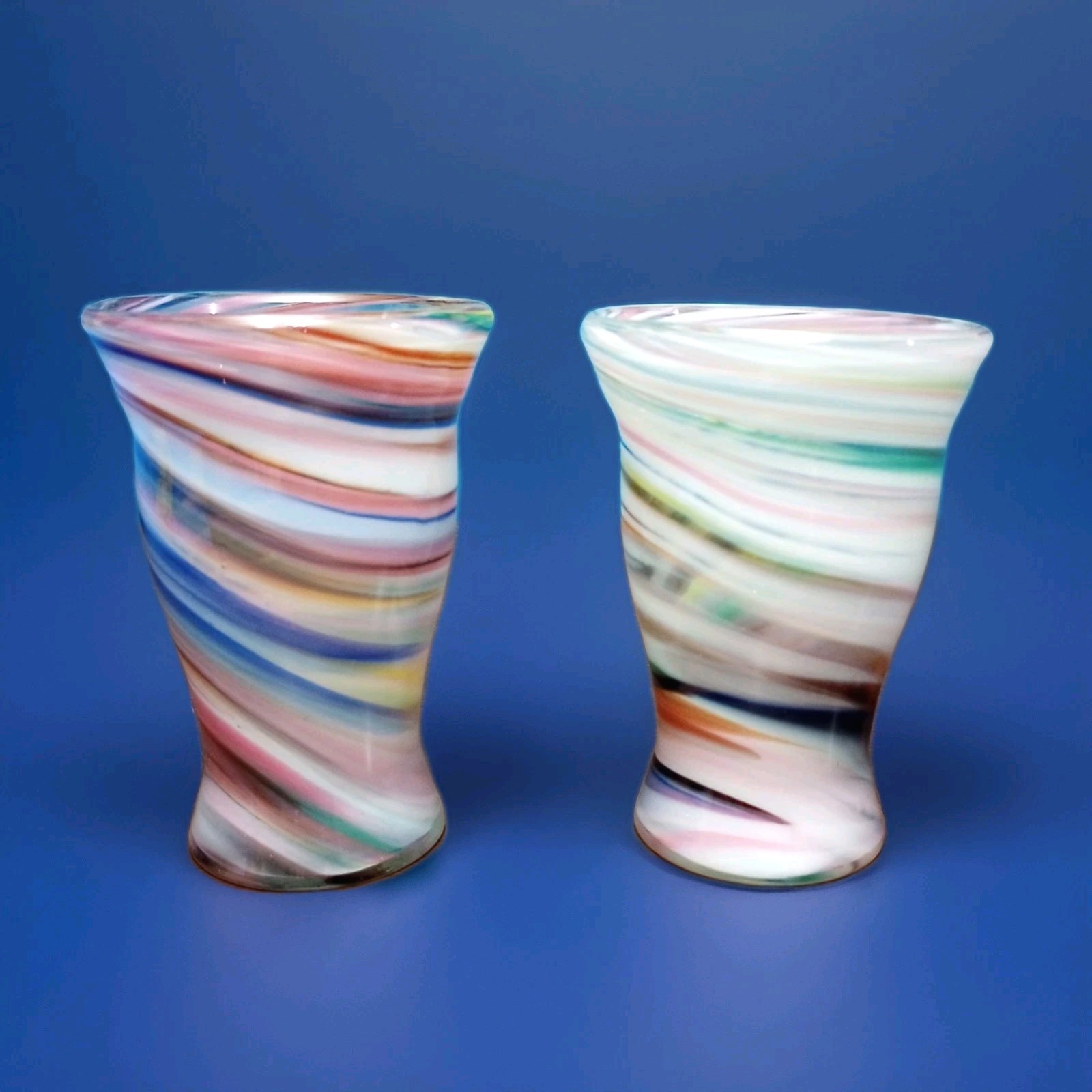 Hand Blown Swirled Glass Small Vases 4.75 Inches Tall X2