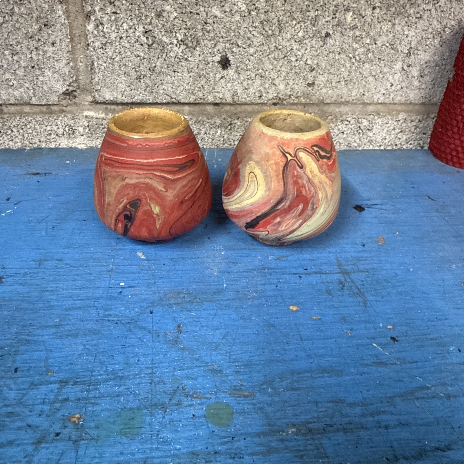 2 Unmarked Handmade Mini pottery vases