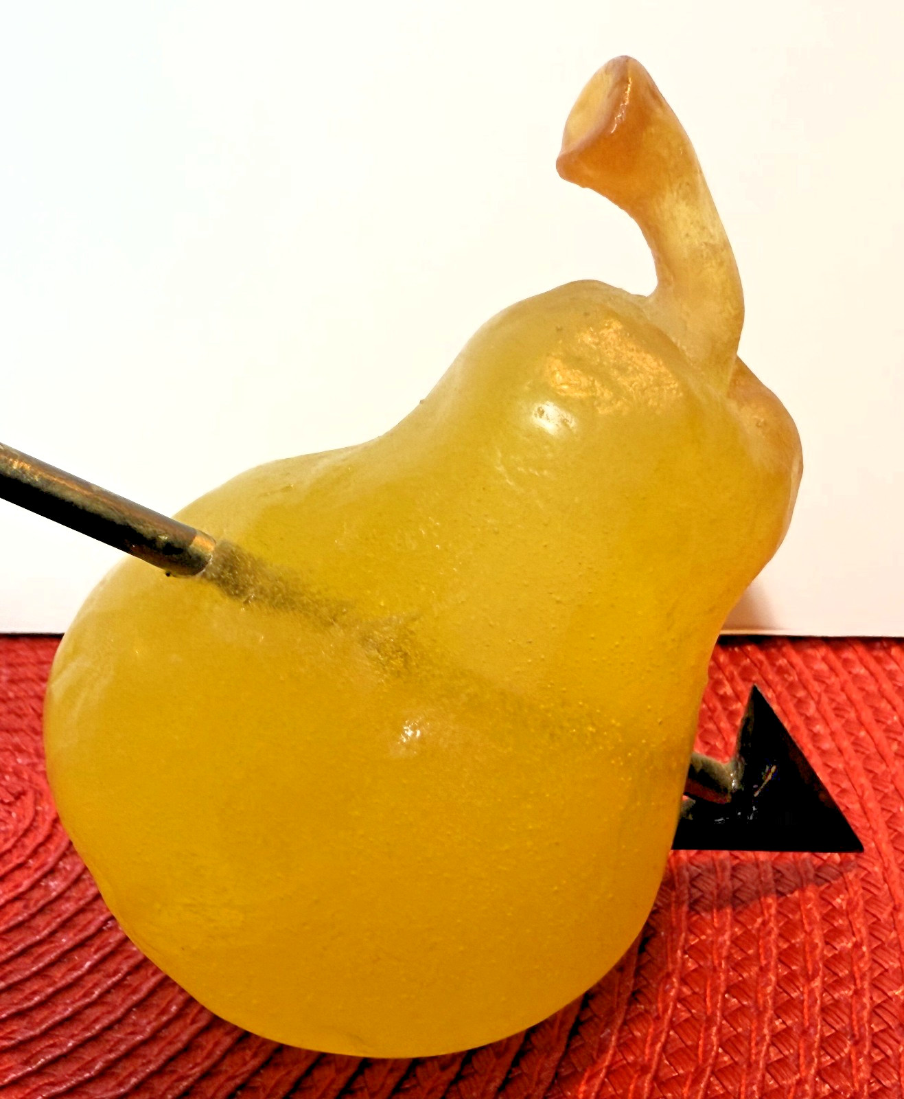 Daum France Pate De Verre Pear with Brass Arrow Signed Hmc By Hilton Mac Connic
