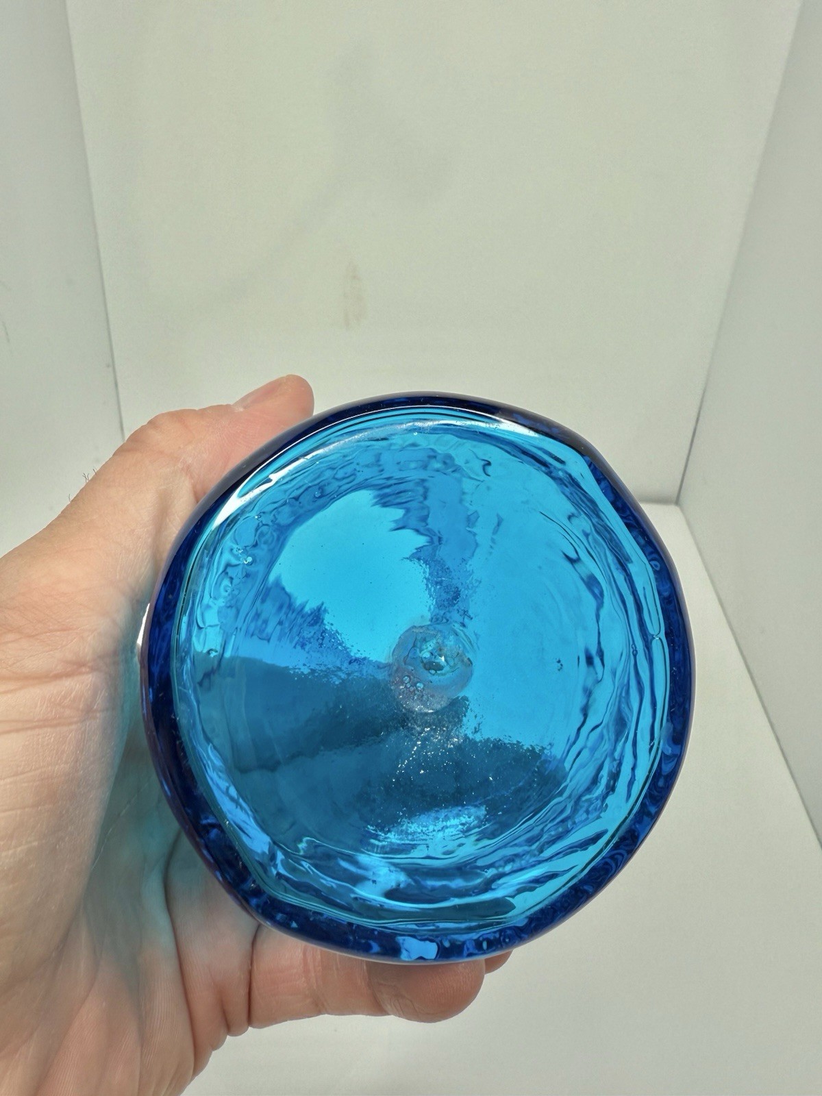 HTF Vintage MCM Blenko Glass 6945 Textured Vase In Turquoise 6.75” Stunning
