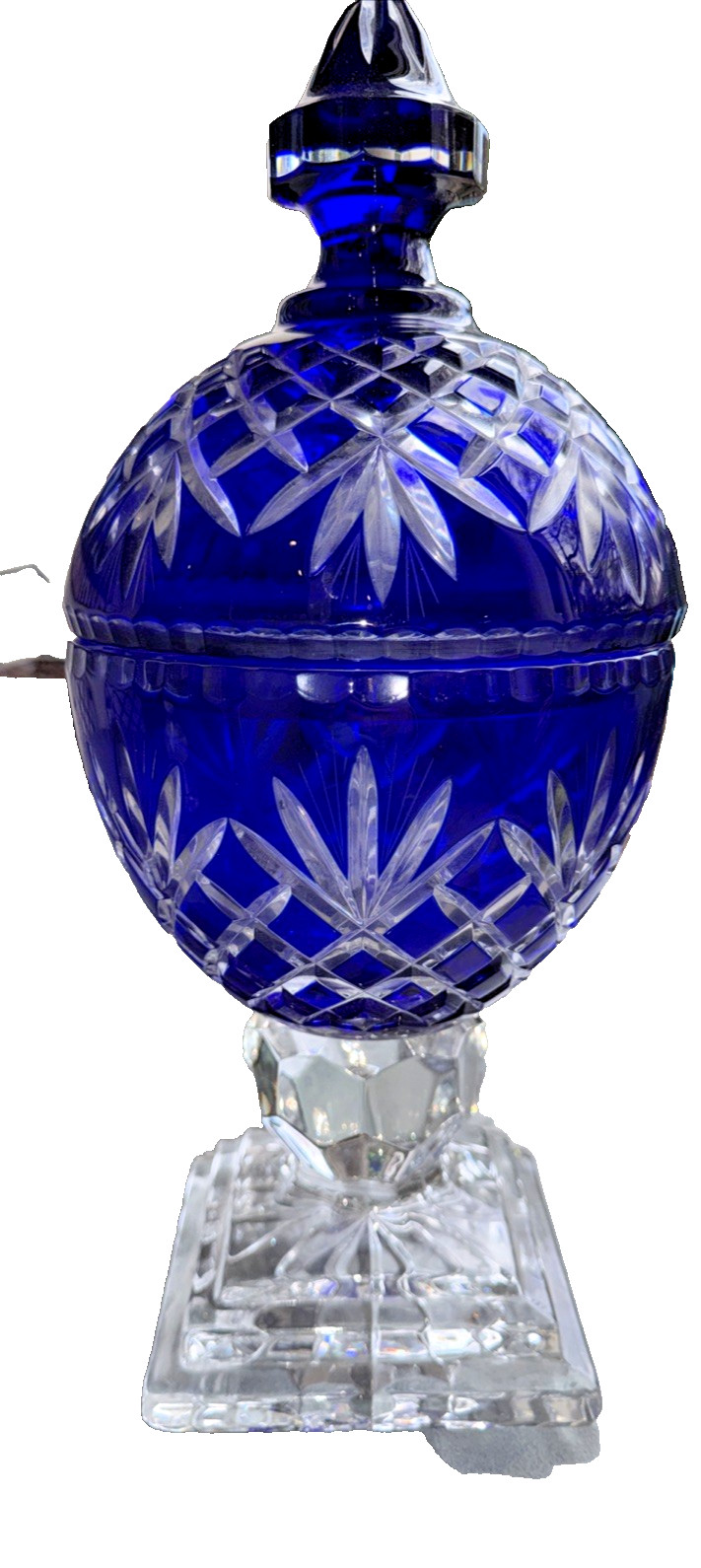 Magnificent Bohemian Brilliant Cobalt Blue Cut to Clear Hand Cut Lead Crystal