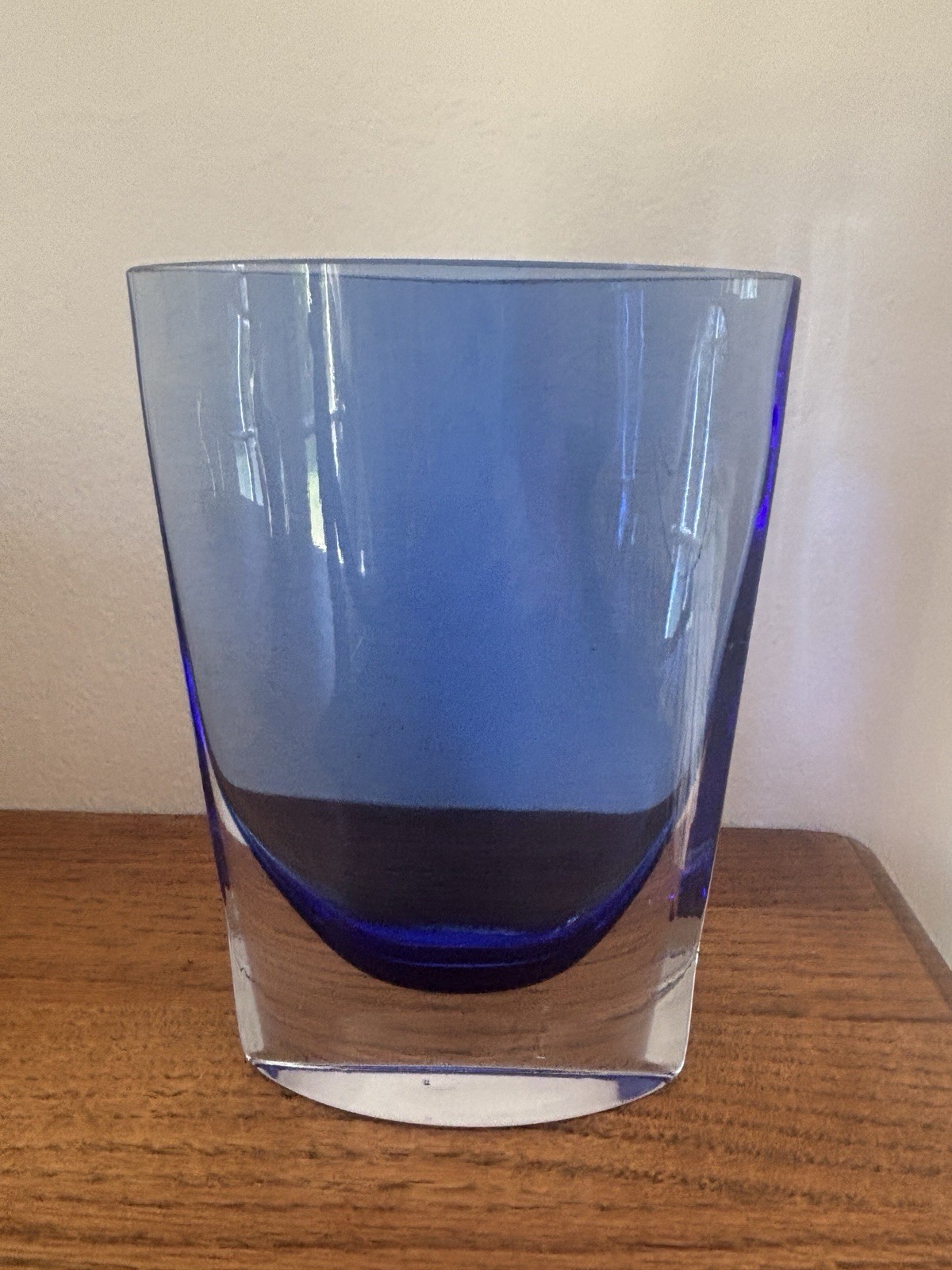 VNTG Lindshammar Sweden Gunnar Ander Midcentury Modern Blue And Clear Glass Vase