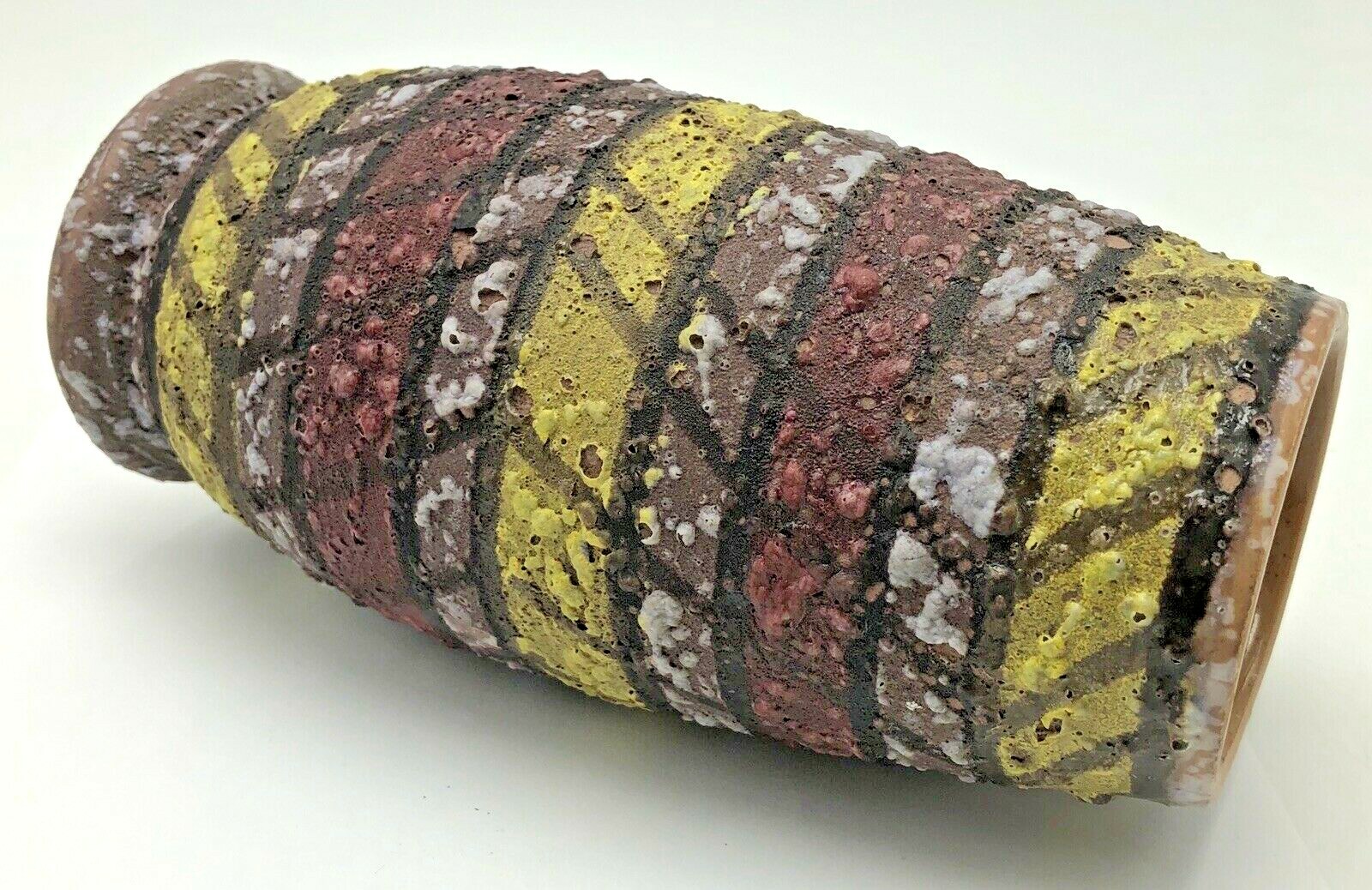 Vintage MCM Italy Vase Texture Lava Purple Yellow Chevron Herringbone Geometric