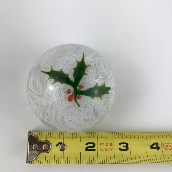 Perthshire 1971 Christmas Holly Berry Latticino Lace Vintage Holiday Paperweight