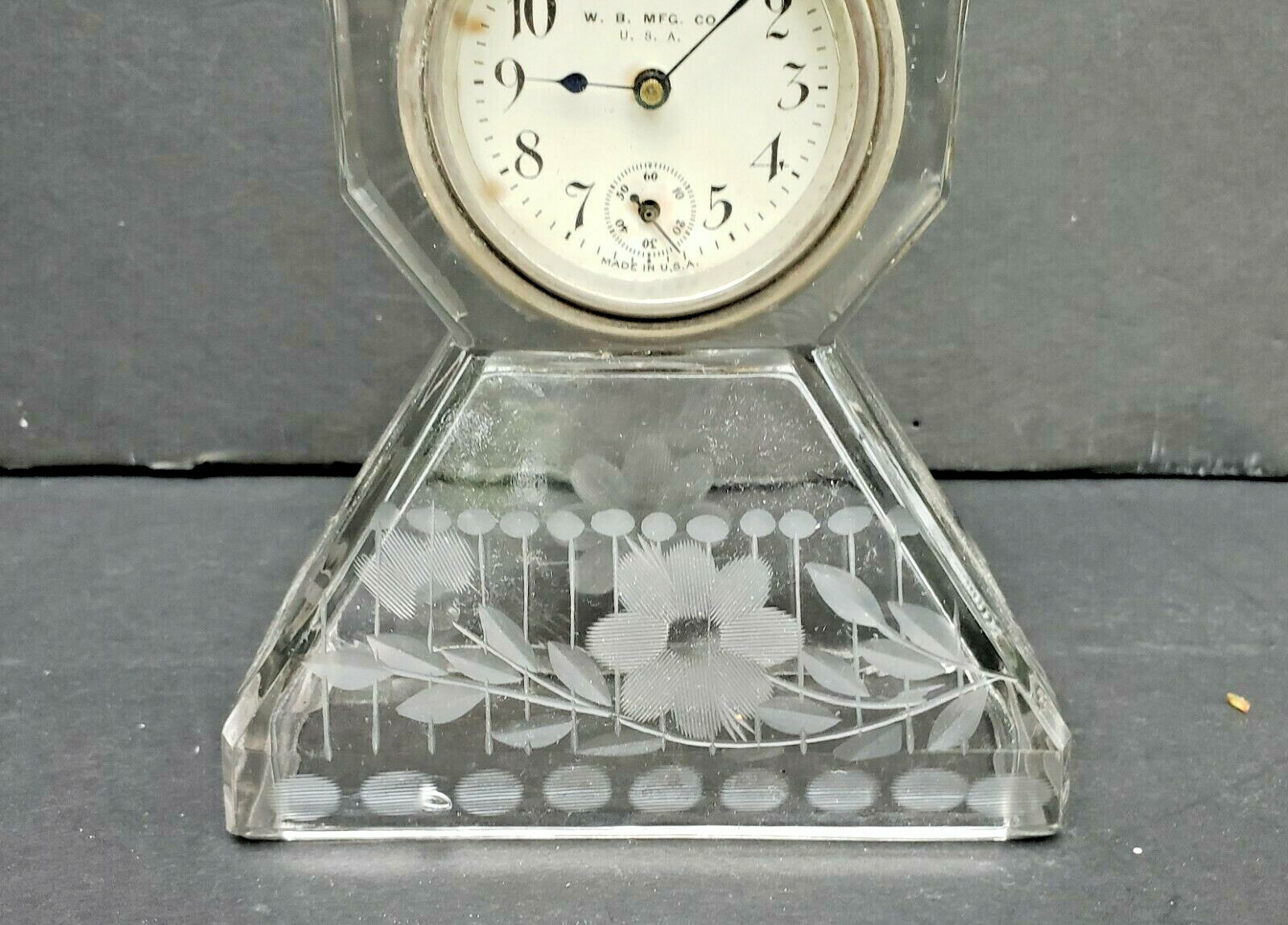 Cut Glass Desk Clock Wheel Cut Floral Antique Early 1900s