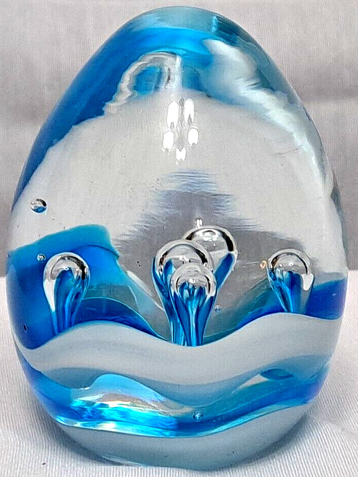 Vintage Dynasty Gallery Heirloom Paperweight Egg Blue Water Bubble Ocean Wave