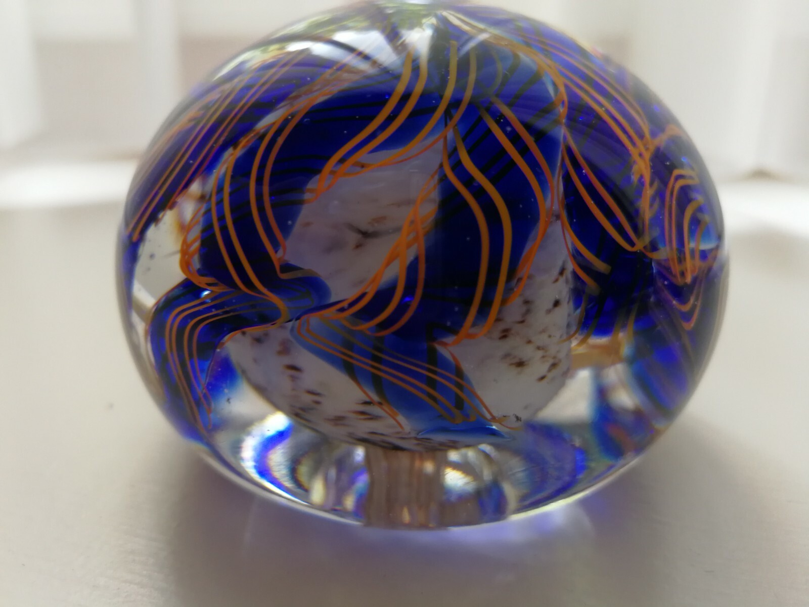 Vintage Blue Ocean Sea Rock & Monster Snake Glass Art Paperweight Pontil mark
