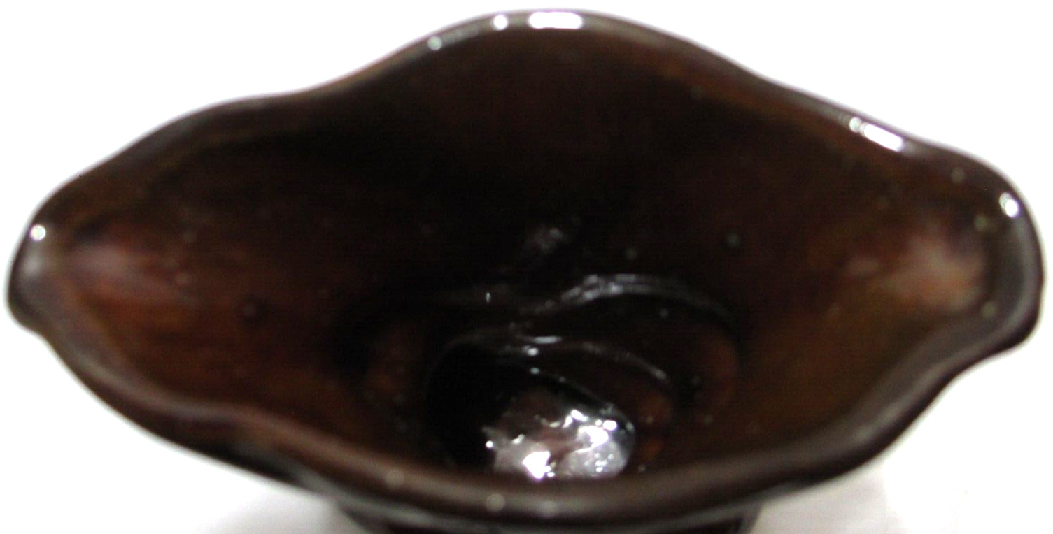 Vintage Dryden Pottery Cornucopia Vase LABEL Signed Brown Glaze 4 1/4″ Tall