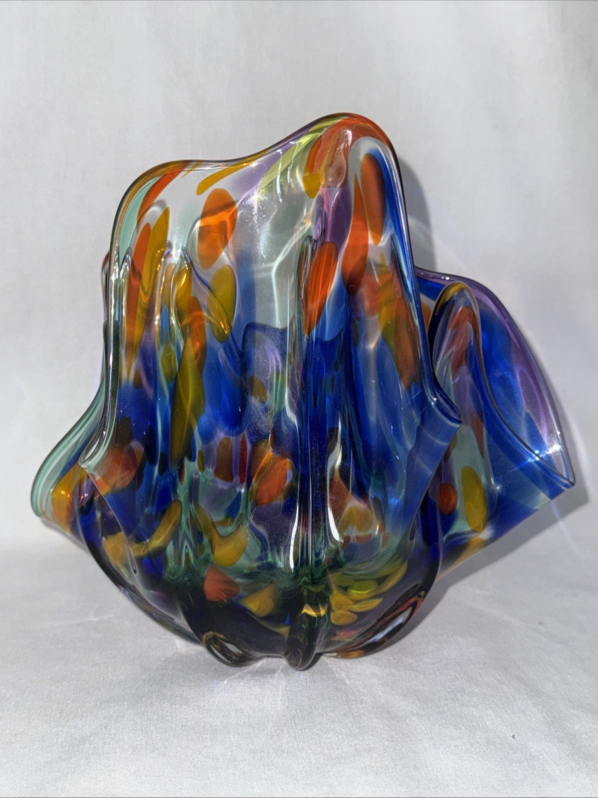 Abstract Hand-Blown Glass Vase/Centerpiece Bowl Decor Multi color