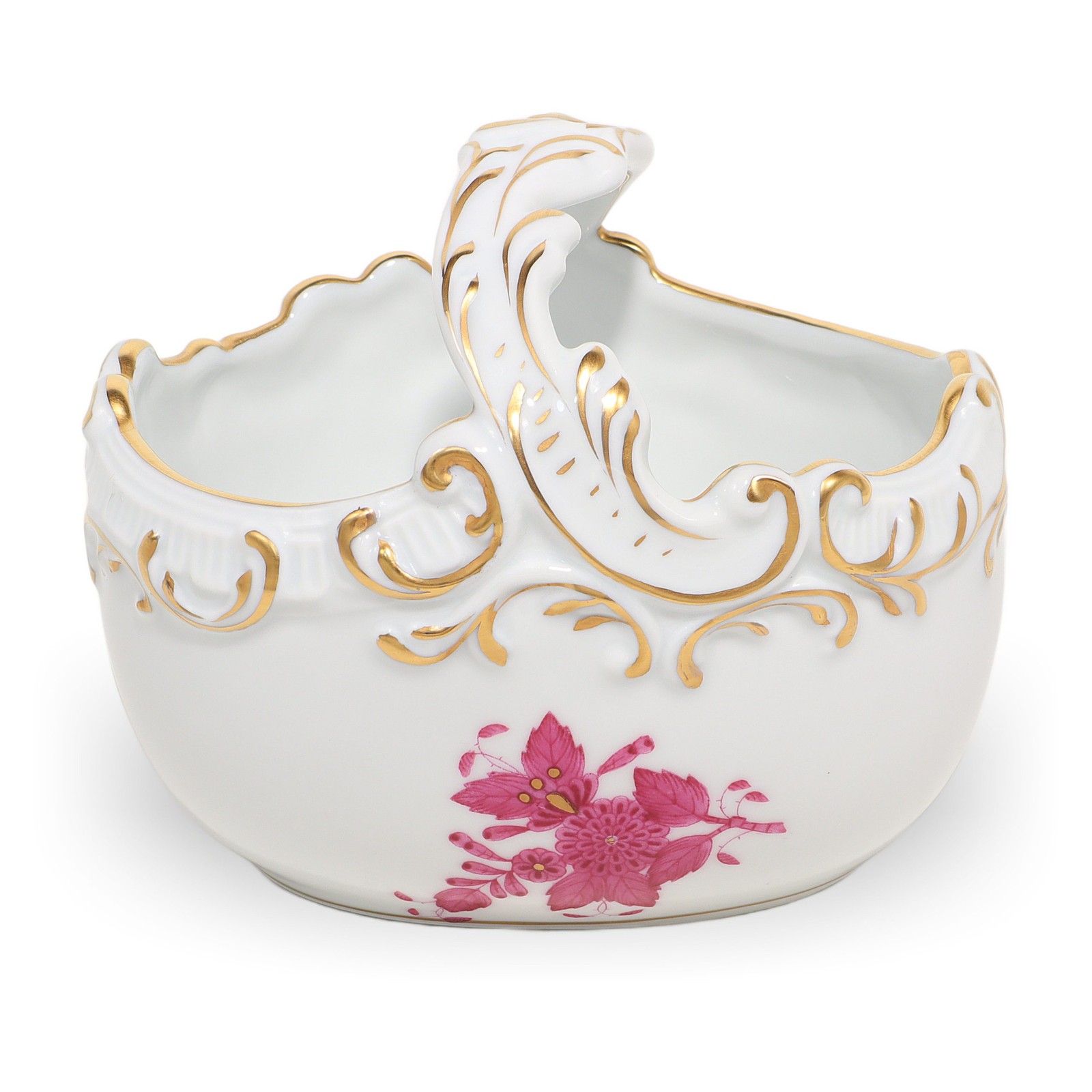 Herend Porcelain Basket Raspberry Apponyi Hand Painted Gold Accents