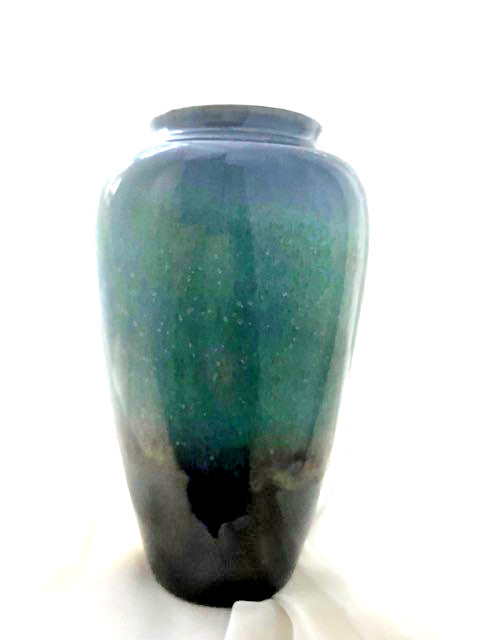STUDIO ART Pottery Vase BLUE GREEN BROWN Ombré Drip Glaze 6” Tall Unsigned