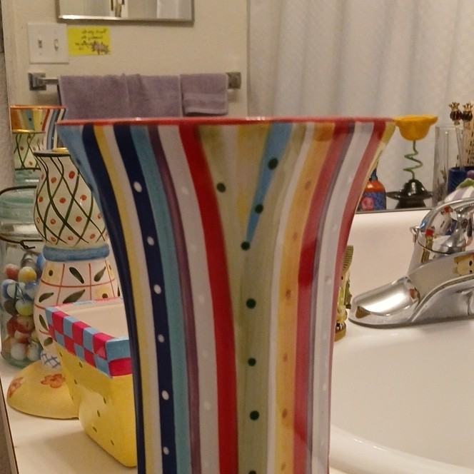 FTD Decorative Ceramic Vase, Multicolor Striped Glossy Pottery, China