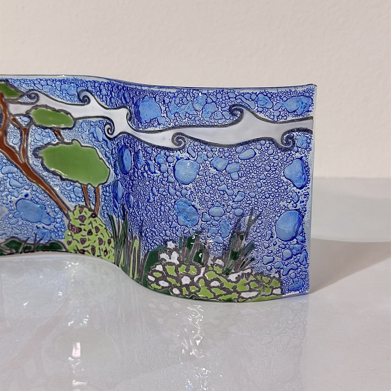 Pampeana Fused Art Glass Wave Panel Hand Made Landscape Decor