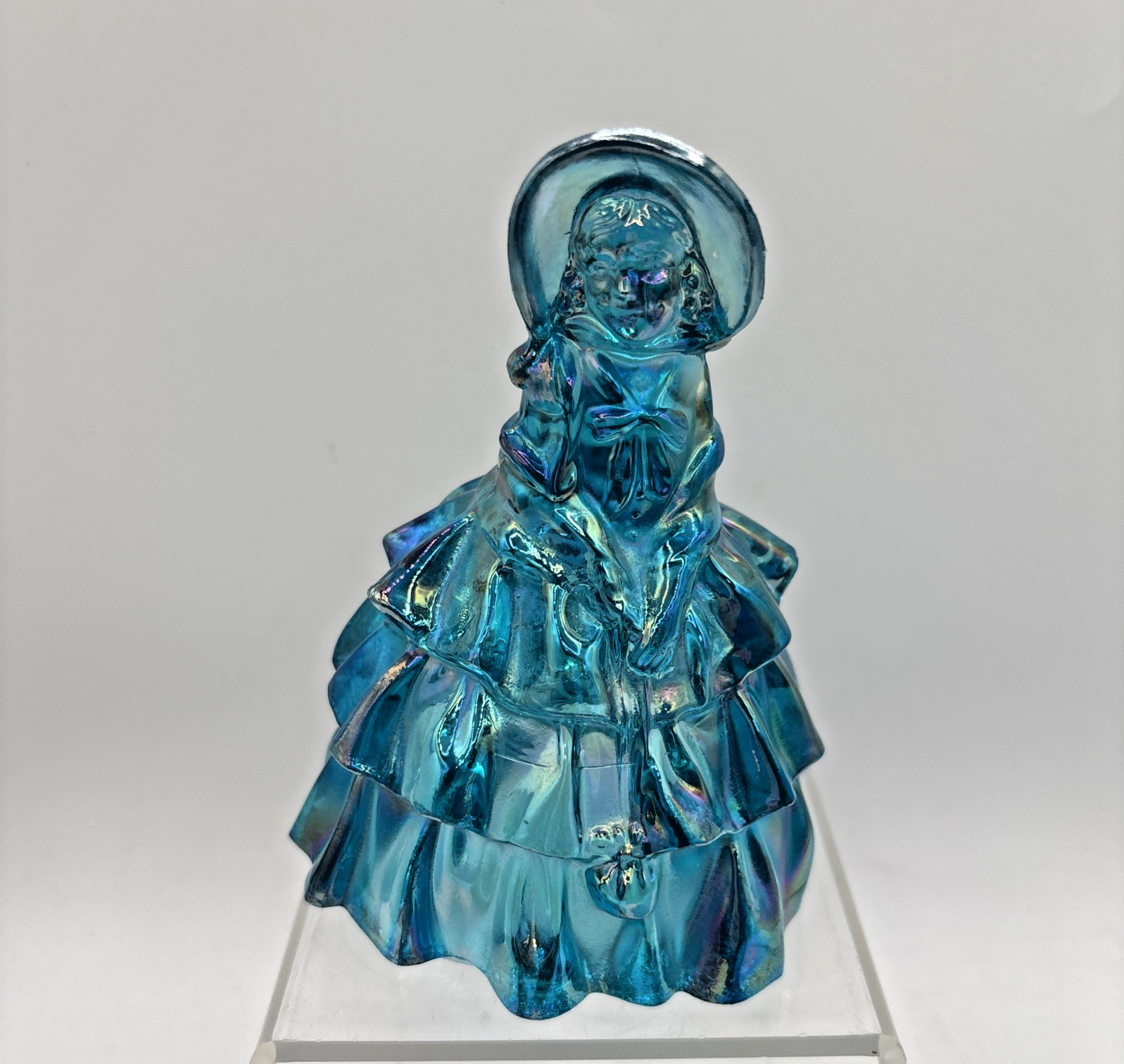 Set of 3 Wheaton Iridescent Carnival Glass Blue Southern Belle Lady Figurines