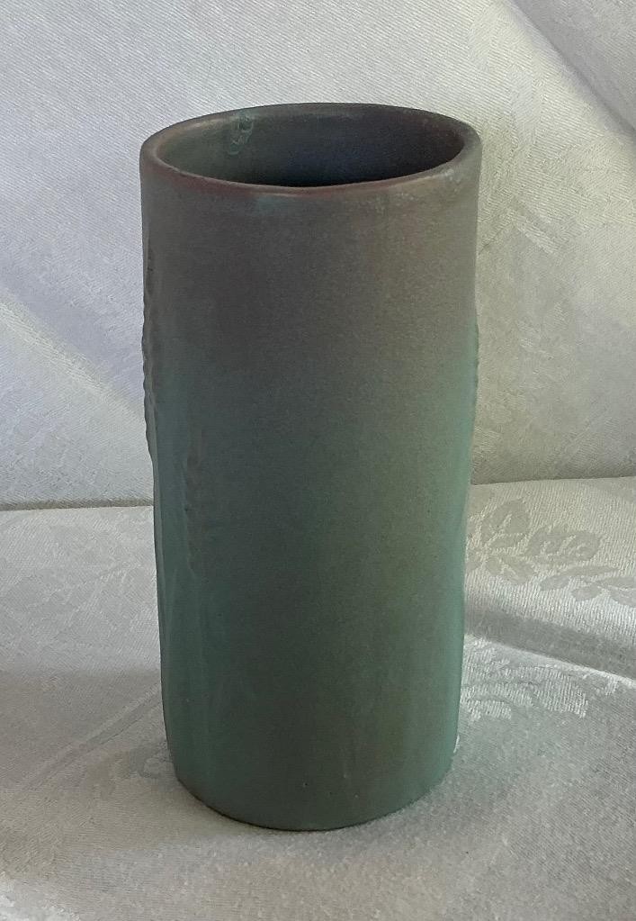 Rosemeade Pottery Wheat Motif Vase, Shaded Blue-Green to Pink, North Dakota ND