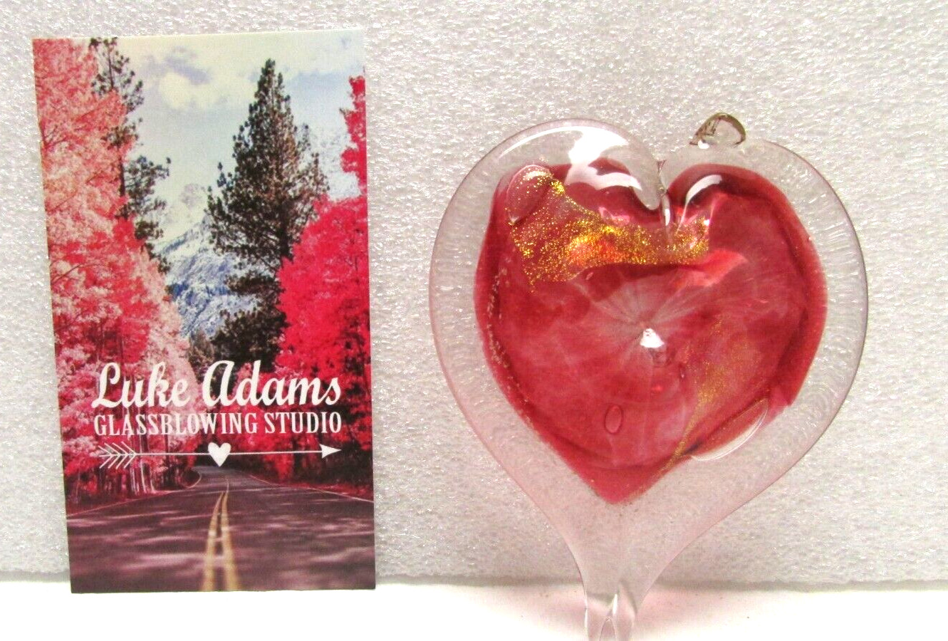 NEW Luke Adams Art Glass Red Ruby Heart Sun Catcher Glassblowing Studio Piece