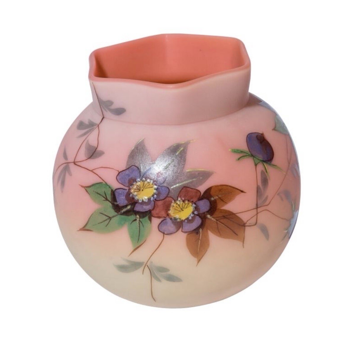 Thomas Webb & Sons Queens Burmese Miniature Vase Circa 1887, Mt. Washington