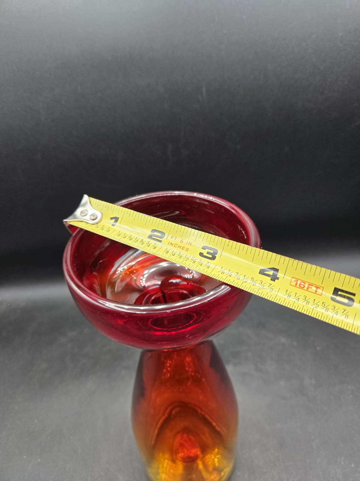 Vintage Blenko 722L Tangerine Candle Holder 8 5/8” 1970s Catalog MCM Glow