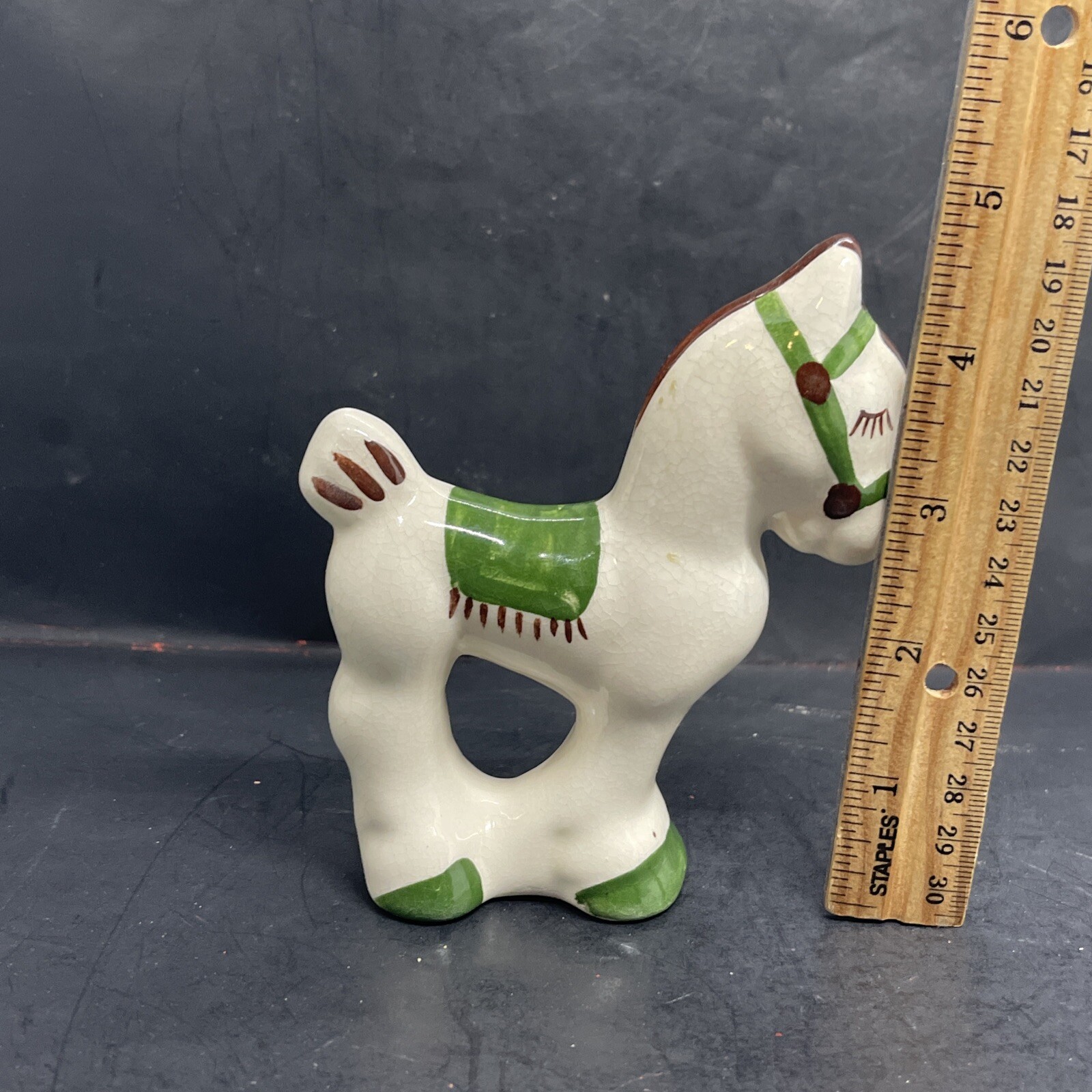 1940s Rio Hondo Ceramic Horse Figurine California Pottery Green, Cream and Brown