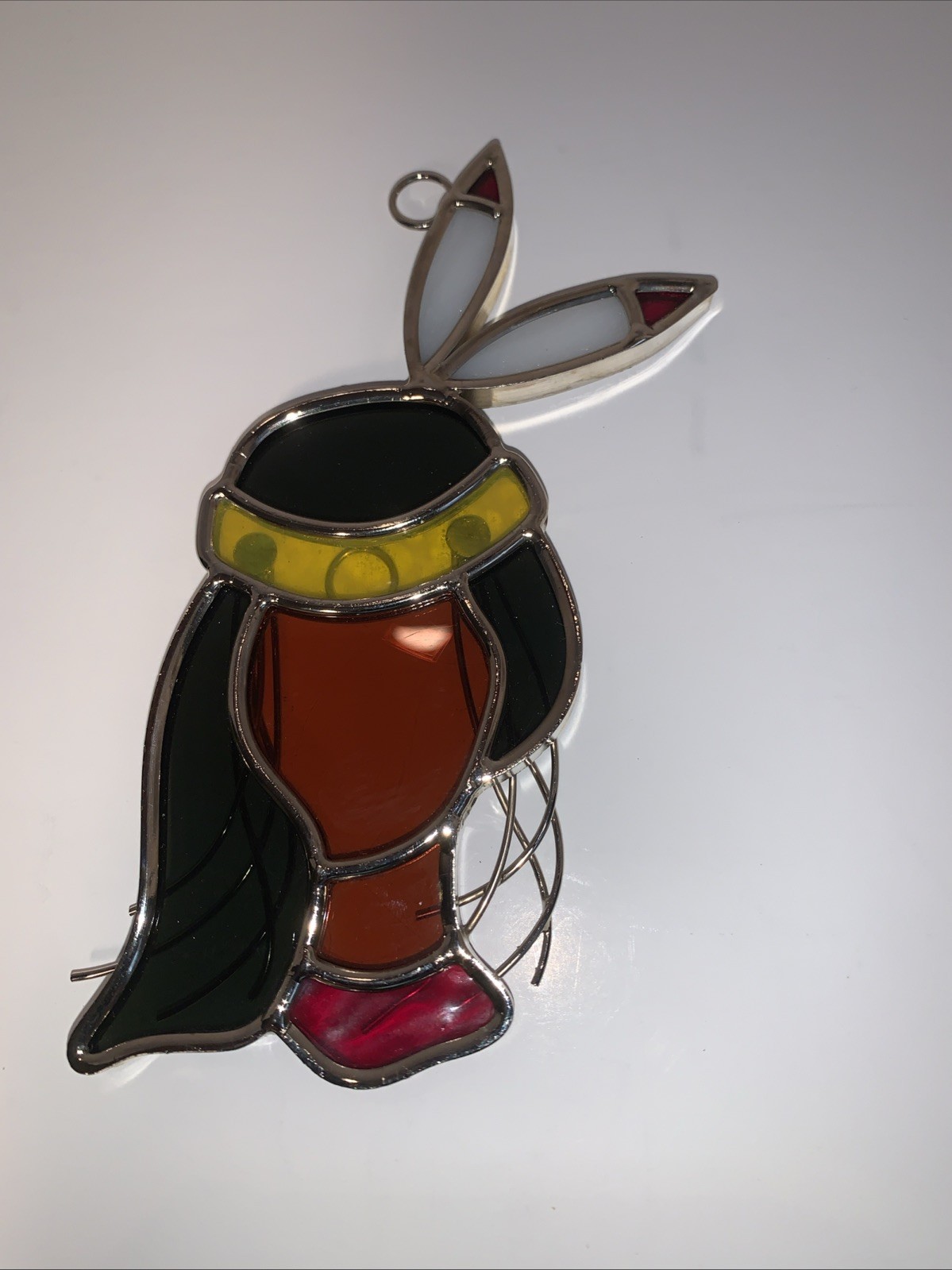Stain Glass Suncatchers Glass Illusions Native American Chief & Woman Set 2 Pc