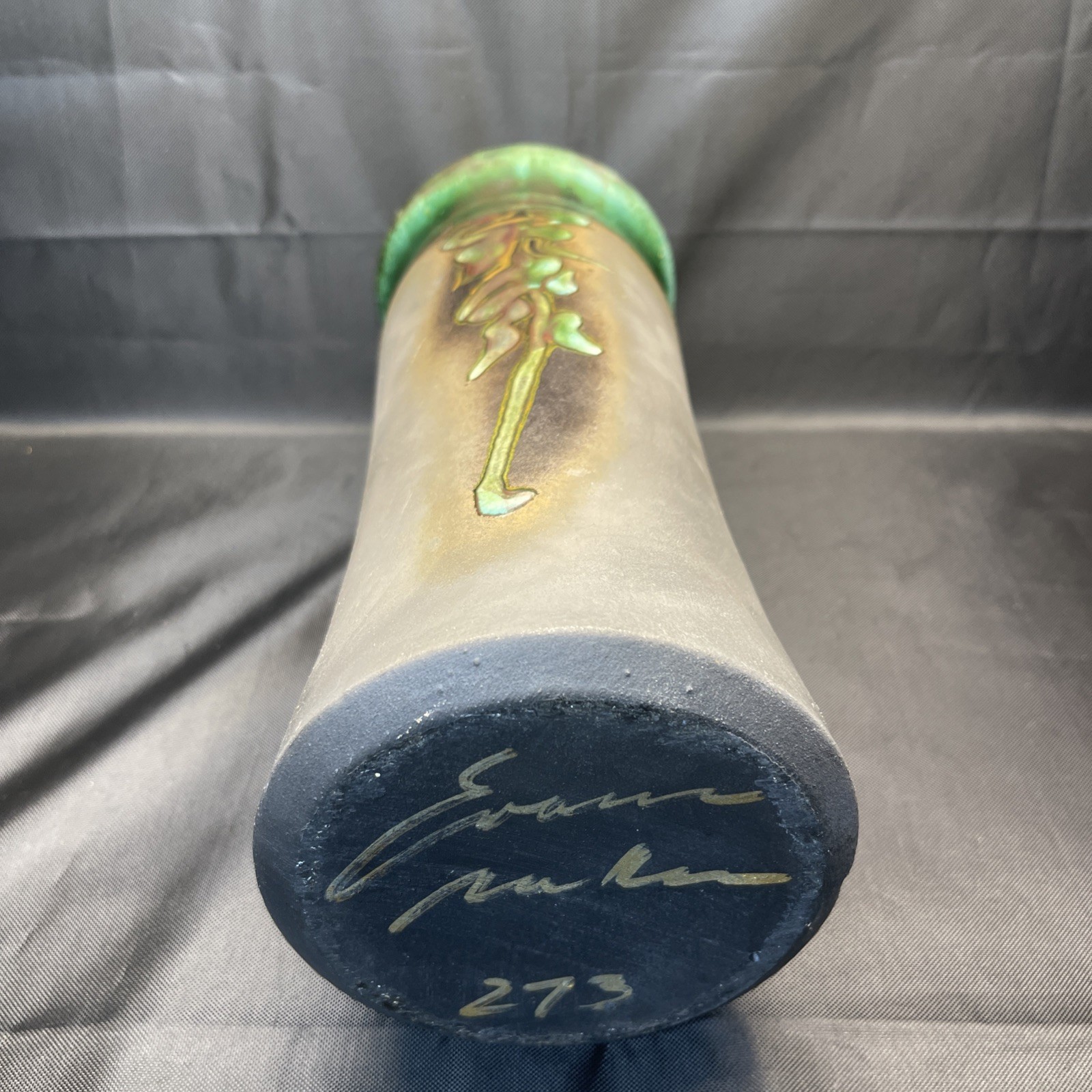 Signed Evans Vase Raku Studio Art Pottery Abstract 11.45″ Signed # 273