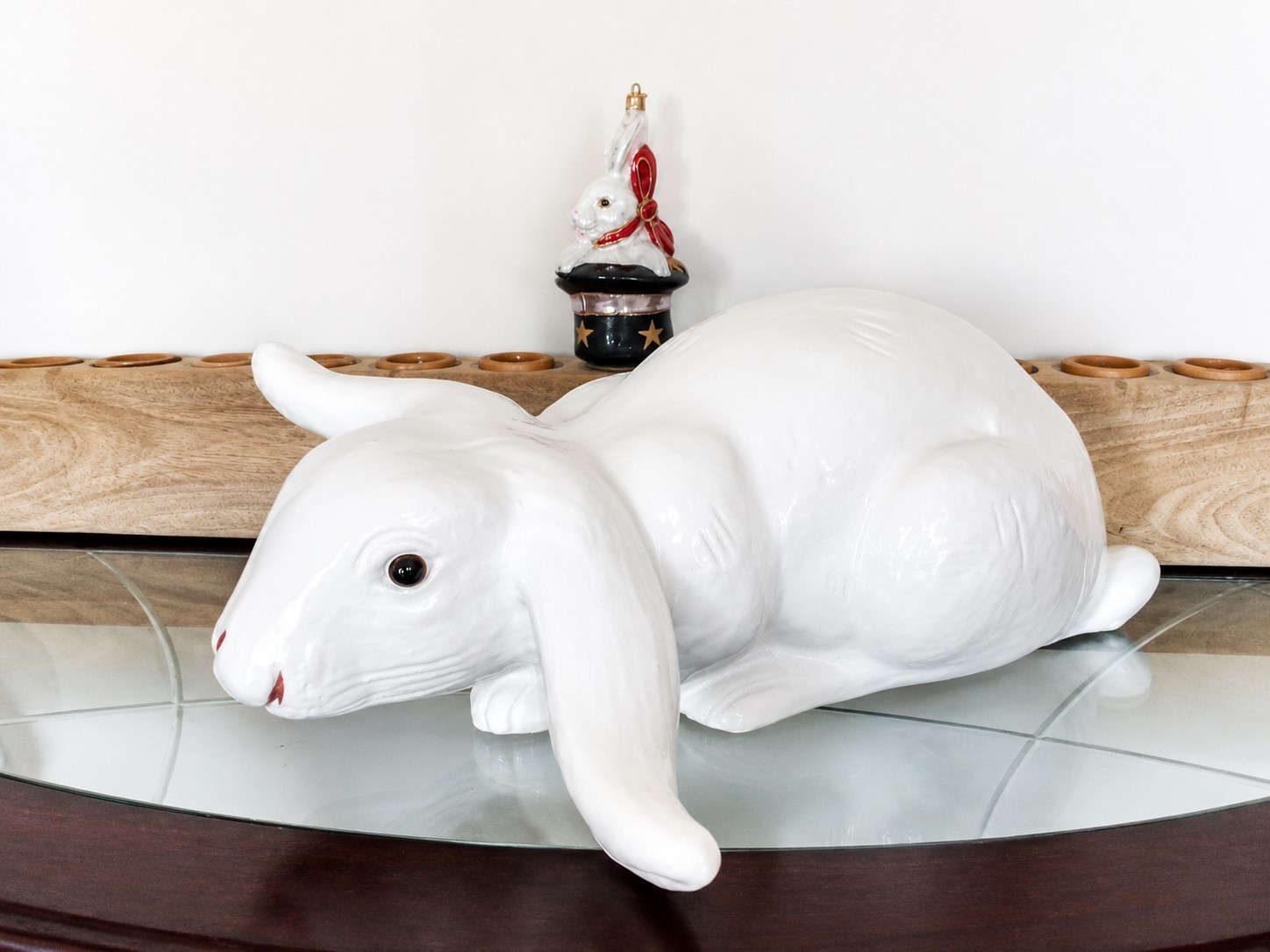 Vintage Bavent France Huge Terracotta Pottery Ceramic Bunny Rabbit Glass Eyes