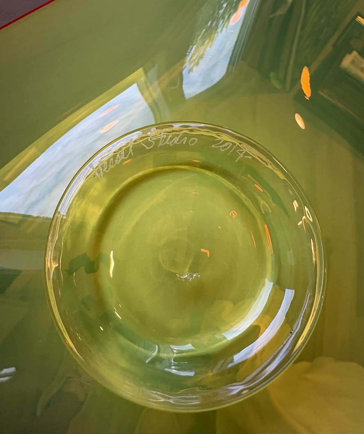 Hand Blown Art Glass 14” Bowl Sculpture Centerpiece Signed Vessel Studio 2014