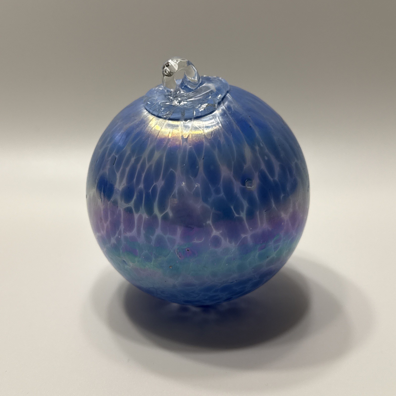 Glass Eye Studio Blown Glass Ornament Ball Blue Peacock Vintage