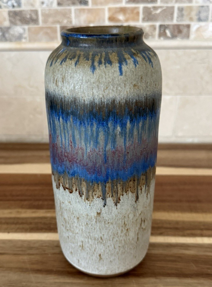Kamini Studio Pottery Vase Drip Glaze Blue Gray MCM Vase Collectible Home Decor