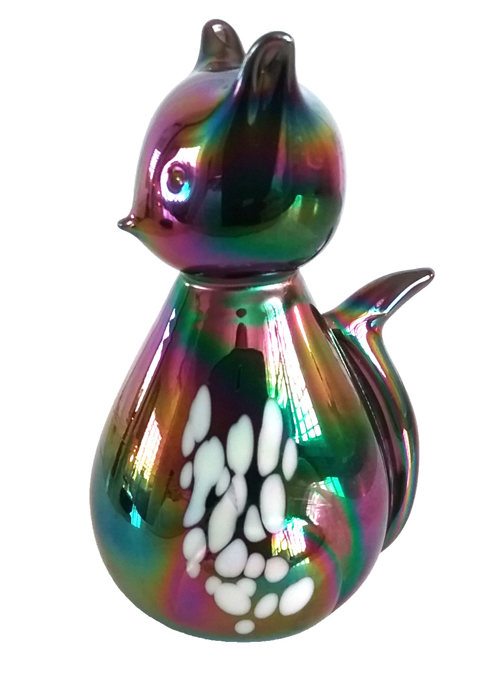Carnival Solid Glass Art Cat Figurine Paperweight Multicolor Iridescent Smooth