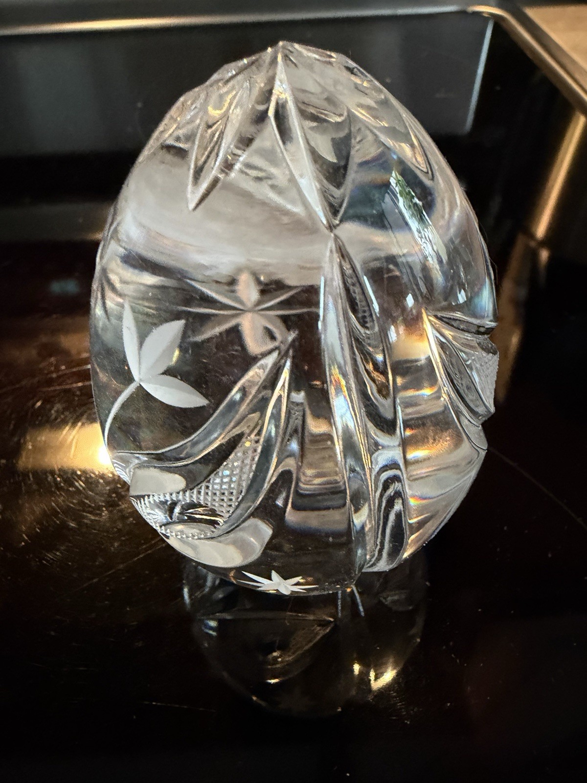 Violetta hand-cut crystal egg paperweight, crafted in Poland Flowers Gorgeous
