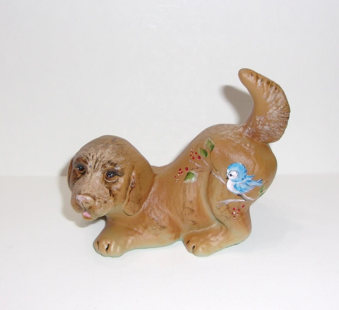 Fenton Glass Jadeite Baby Bluebird Natural Puppy Dog Figurine Ltd Ed #5/17 Kibbe