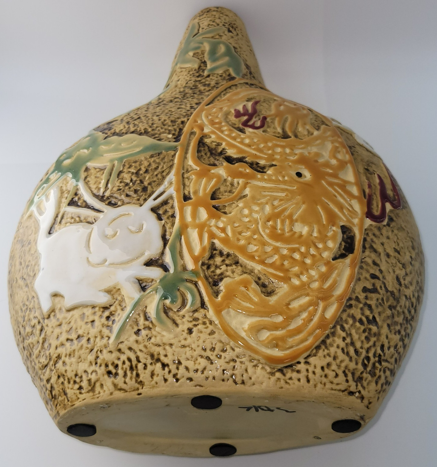 Stonepool Studio Art Pottery Chinese Dragon Serpent Ceramic Jug Vase Red Blue Br